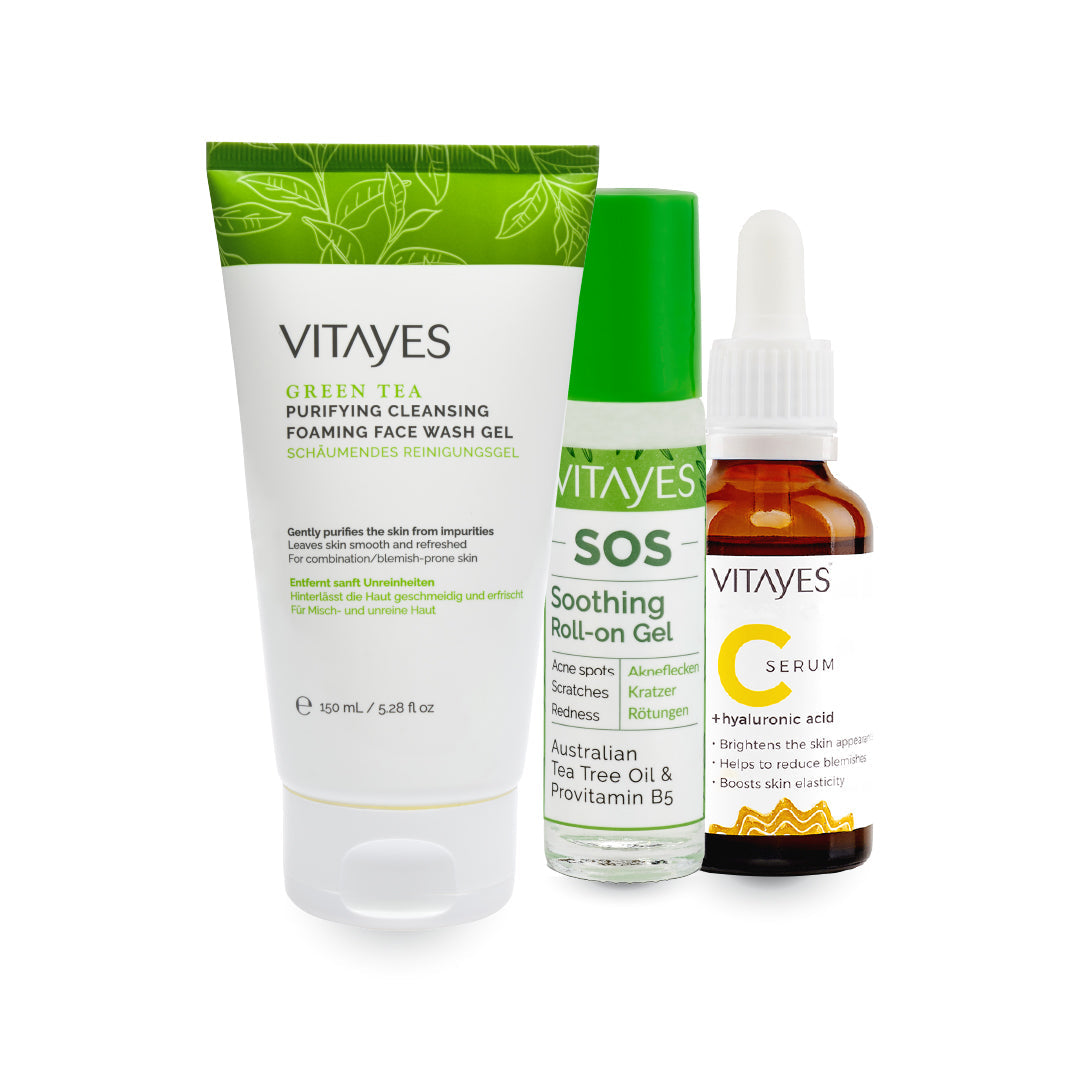 Anti-Akne-Mitesser-Serum, Gesichtsreinigungsgel, Augenkonturserum, vorteilhaftes Hautpflege-Set - Vitayes Official Store - Deutschland