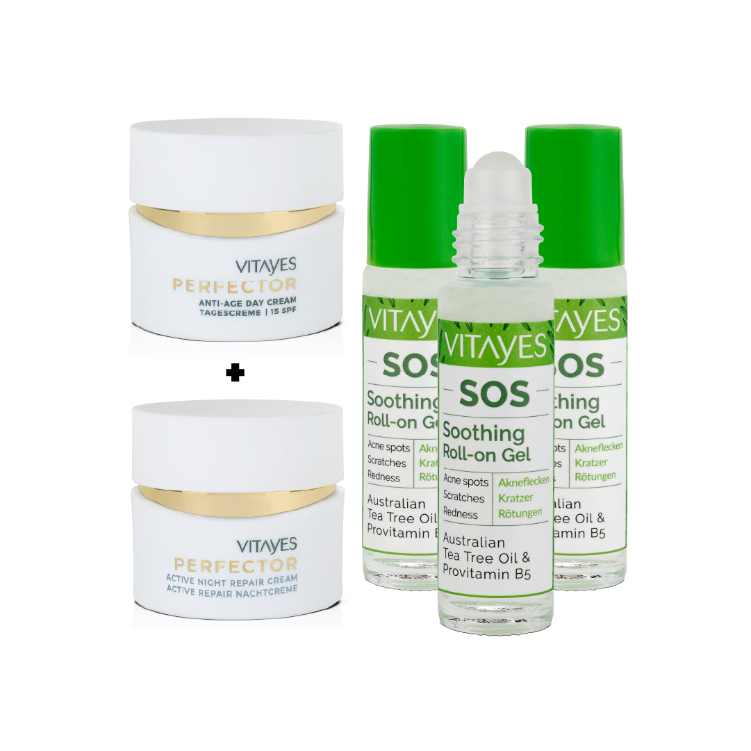 Tagescreme SPF15 Zellerneuerung Nachtcreme Anti-Akne Natürlicher Teebaumextrakt Serum Vorteilhaftes Set - Vitayes Official Store - Deutschland