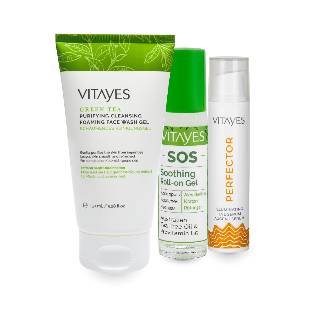 Anti-Akne-Mitesser-Serum, Gesichtsreinigungsgel, Augenkonturserum, vorteilhaftes Hautpflege-Set - Vitayes Official Store - Deutschland