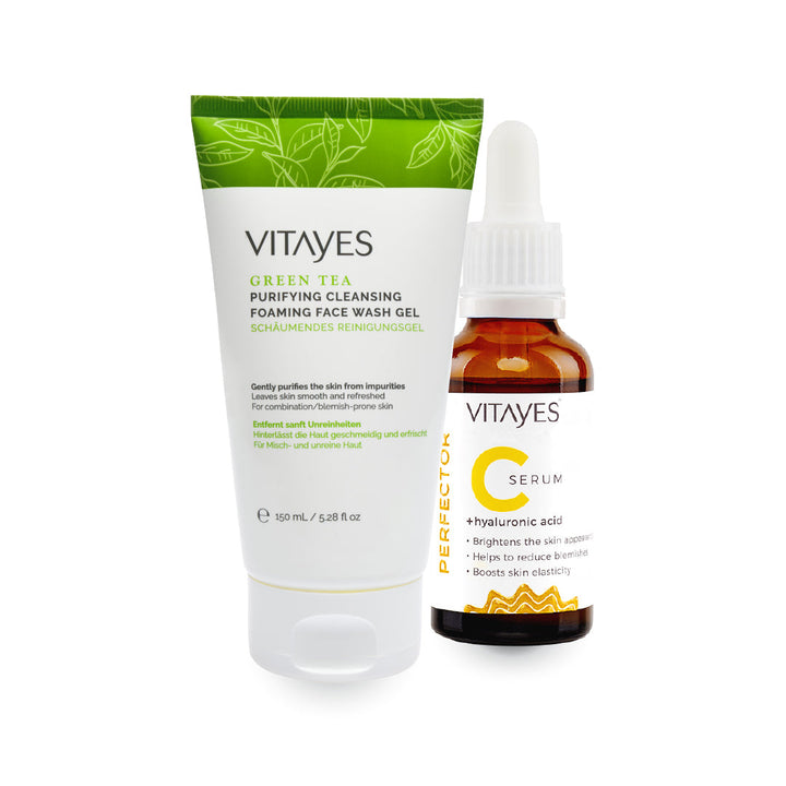 Vitamin C Hyaluronic Acid Anti-Blemish Skin Serum & Green Tea Facial Cleansing Gel Advantageous Set - Vitayes Official Store - Deutschland