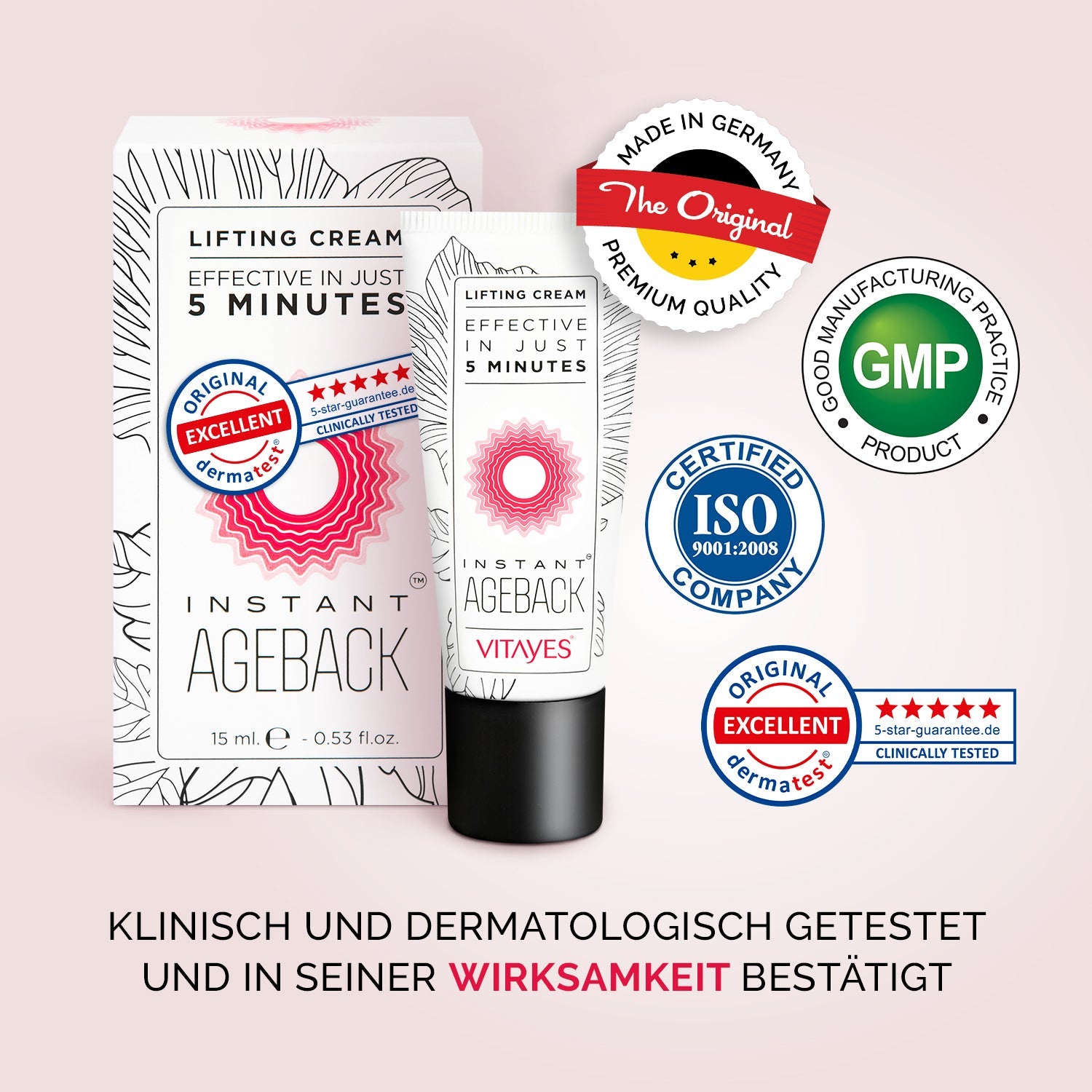 Instant Ageback Anti Aging Creme gegen Augenringe Tränensäcke Soforteffekt Faltencreme