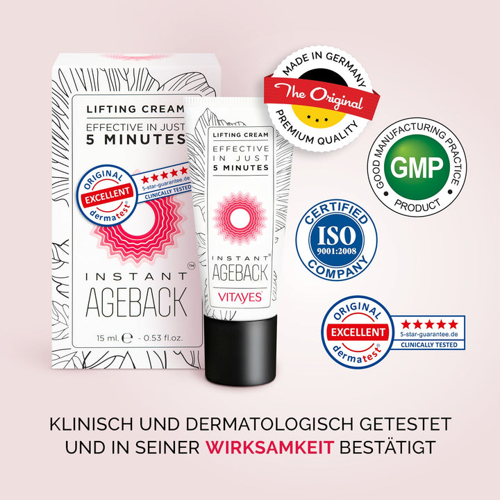Instant Ageback Anti Aging Creme gegen Augenringe Tränensäcke Soforteffekt Faltencreme